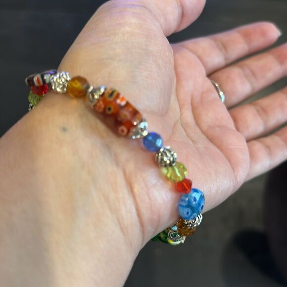 Colorful Millefiori Glass Beaded Stretch Bracelet - Picture 5 of 6